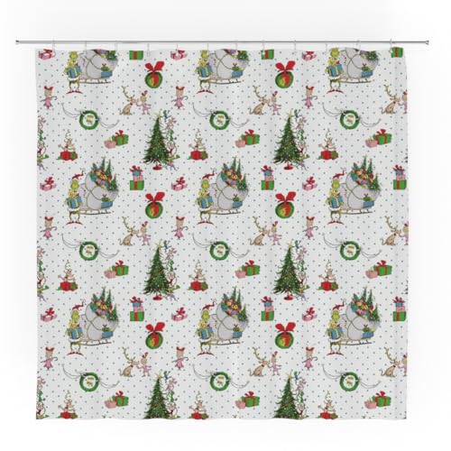 Image of Grinch Wrapping Paper Holiday Christmas 13-Piece Shower Curtain Set, 72 x 72 Inch Fabric Curtain with Hooks, Bathroom Decor, Machine Washable, (100% Officially Licensed Product) by Franco Collectibles