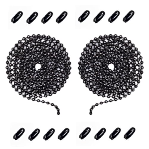 Image of IFNOW Ceiling Fan Pull Chain Metal Fan Pull Chain Extension, Ceiling Fan Chain Connector, Diameter 3.2mm 13 Feet Long with 16 PCS Connectors (6.5 Feet Pure Black*2)