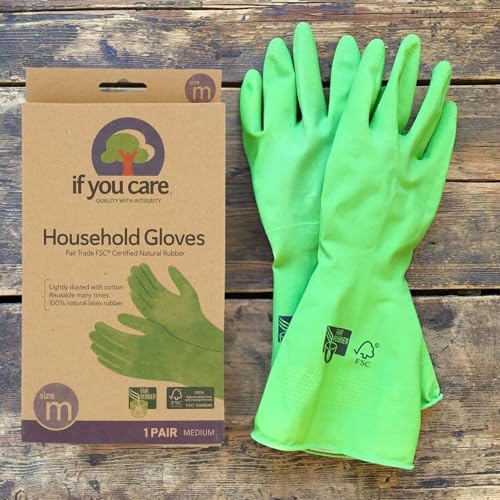 Image of If You Care Medium Cotton Flock Lined Household Gloves - Durable, Reusable, Fair Trade Rubber - 1 Pair