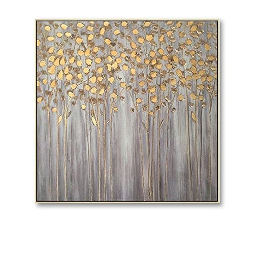 LCDIUDIU Quadri Astratti Dipinti A Mano, Foglia d'oro Albero della Fortuna Foglia Lusso Moderno Astratto Opera d'Arte Frameless Originale Dipinto A Mano Dipinti Ad Olio su Tela Wall Art per Soggiorn
