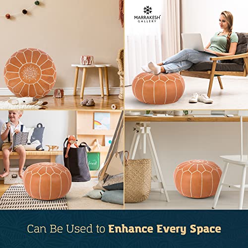 Marrakesh Gallery Genuine Leather Pouf Unstuffed - Moroccan Ottoman Footstool, Footrest Cover - Boho Decor - Bohemian Living Room, Bedroom, Kids Room, Gift & Wedding (Tan) #TOP5