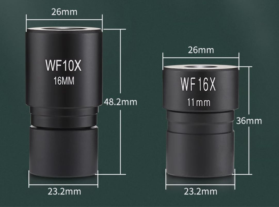 1 szt. okular mikroskopu biologicznego WF10X/WF16X – szerokokątny szklany obiektyw w metalowej obudowie, interfejs 23,2 mm(16X)