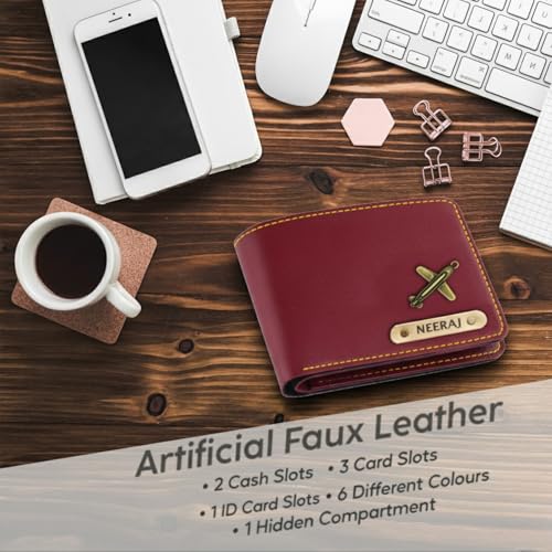 Image of Customised Wallets for Man | Custom Vegan Leather Men's Wallet with Name | Personalized Wallet for Men | Free Metal Custom Name Pen | Gifts for Man Boyfriend Birthday - Red