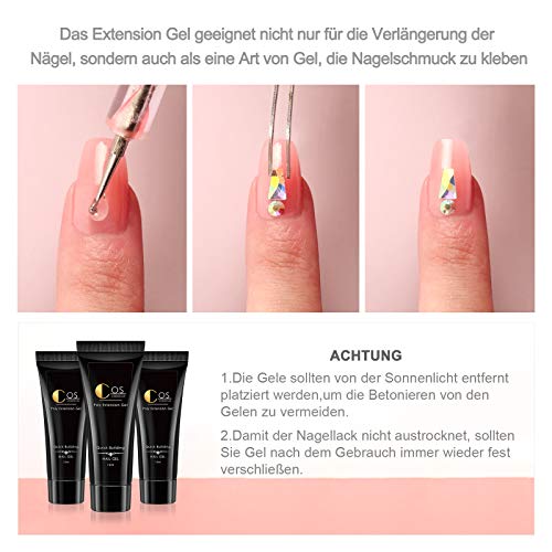 Coscelia Poly Nail Gel Starterset Schnell Aufbau Gel 6 * 15ML Glitter UV Verlängerung Nagelgel Set 36W UV/LED Nagellampe… – Bild 5