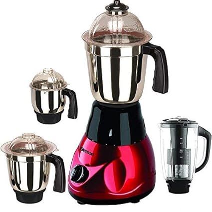 Sunmeet Black-Red Color 750Watts Mixer Juicer Grinder with 4 Jar (1 Juicer Jar with Filter, 1 Large Jar, 1 Medium Jar and 1 Chuntey Jar) Make in India(ISI Certified)