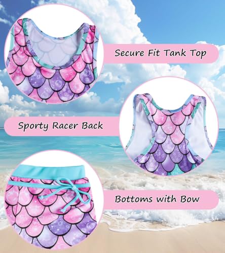 Image of Belovecol Girls Swimsuits 2Pcs Tankini Bathing Suit 4-16Y Bra Pads for 12Y+