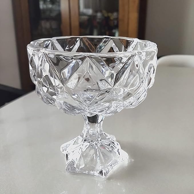 Image of PrimeWorld 300ML Diamond Design Ice Cream Glass Cups - Elegant Dessert Bowls for Ice Cream, Pudding, Milkshake, Fruits & Sweets - Perfect for Home, Restaurants & Parties - Dishwasher Safe (Set of 4)