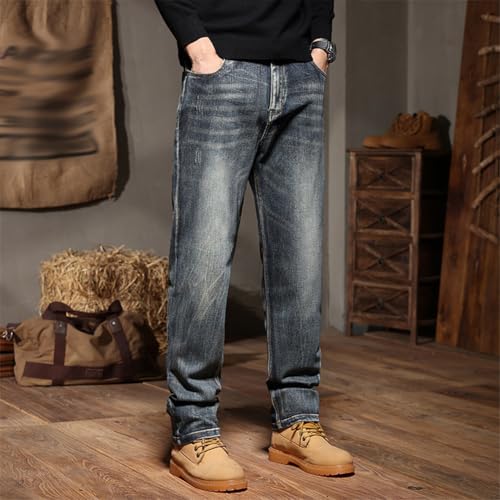 Straight Leg Stretch Denim Pants for Men 28-44 Mens Jeans Vintage Relaxed Fit Washed2