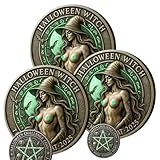 Halloween Witch Challenge Coin, Witch's Magical Night Commemorative Coins, Halloween Handmade Double-Sided Witch Coin, for Collections, Unique Witch Collectors (3 Pcs)