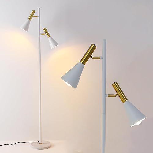 Miniatura 10 de Asmymh d - Lámpara de pie moderna con 2 cabezales ajustables para sala de estar, dormitorio, oficina, luz de esquina dorada y negra para lectura