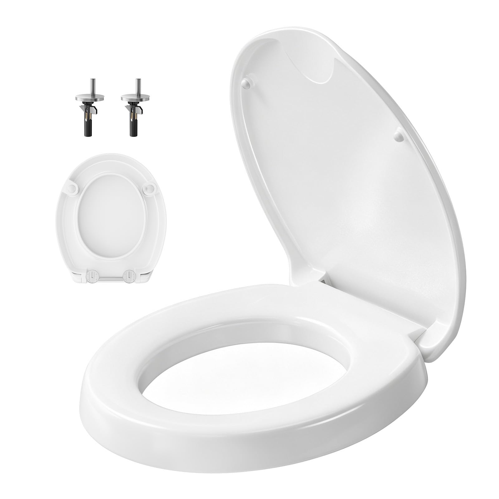 WOLTU Elevador Asiento Inodoro de Cierre Lento, Asiento Elevado de Inodoro en 5 cm, Tapa Wc Universal de Duroplast Blanco, Adaptable a Taza Tipo O Estándar, Limpieza Fácil, Carga 300 kg