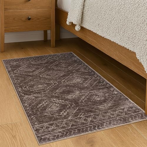 KILOCOCO Boho Entryway Rug 2x3 Printed Small Area Rug Indoor Door Mat Machine Washable Kitchen Rugs Super Soft Non Slip Throw Rugs for Bedroom Entrance Geometric Laundry Room, Rust Red