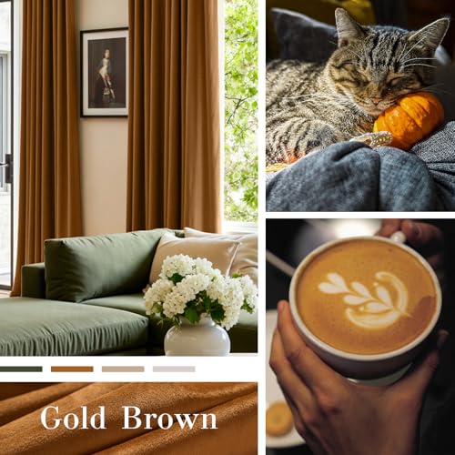 Image of Extra Long Golden Brown Curtains Back Tab 52x108 Inch 2 Panels | Blackout, Lined, Soft, For Tall Windows & High Ceilings, Light Shifting Texture, Elegant Luxury Drape, Rich, Rod Pocket