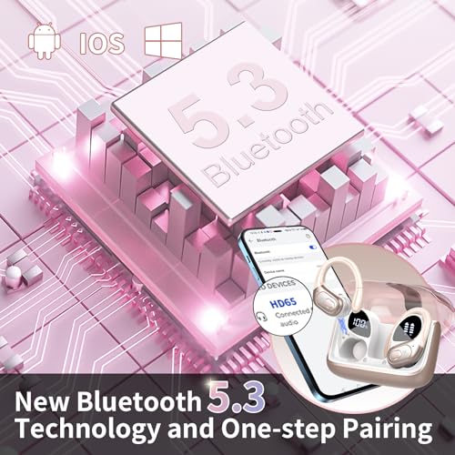 Aptkdoe 2 Sets Wireless Earbuds Sport, Bluetooth 5.4 Over Ear Buds Stereo Deep Bass Over Ear Bud with Earhooks, 75H Wireless Earphones with Mic, IPX7 Waterproof Earphone for Sports Blue+Rose Gold - image 4