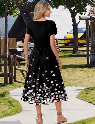 Image of Zeagoo Women Summer Midi A Line Dress Short Sleeve Casual Flowy Tiered Beach Long Sundress with Pockets 2026 Vacation Travel