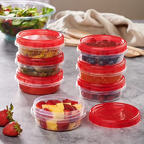 Plasticpro 12 Pack Twist Cap Food Storage Containers With Red Screw On Lid- 8 Oz Reusable Meal Prep Containers - Freezer And Microwave Safe Red Plastic Food Storage #TOP1