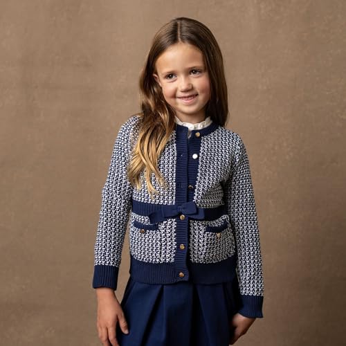 Hope & Henry Girls' Long Sleeve Fancy Cardigan Sweater with Stripe Trim3