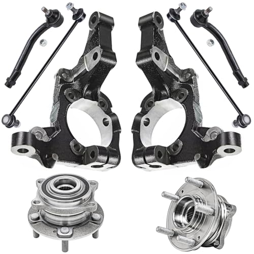 Image of Detroit Axle - 8pc Front Loaded Knuckles Kit for 2007-2012 Hyundai Veracruz, 2 Steering Knuckles 2 Wheel Bearing Hubs Assembly 2 Outer Tie Rods 2 Sway Bars 2008 2009 2010 2011 Replacement