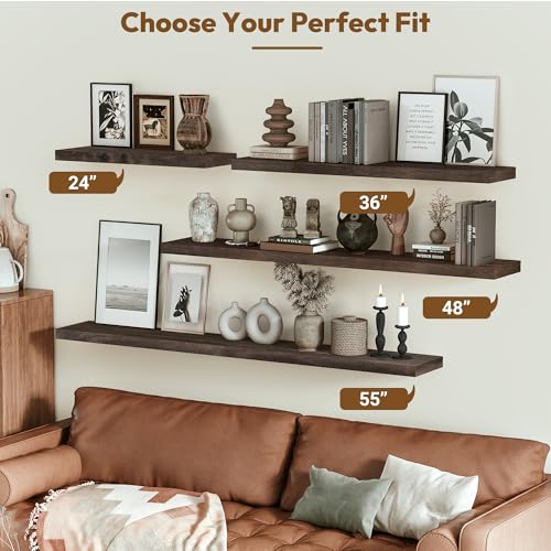 Image of Vivelove Elm Wood Floating Shelf 48x8 inch Set of 1, Dark Walnut