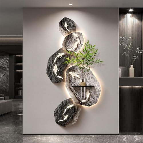 Image of ZIGTUEI 3D LED Wall Art with Light, 3D Sandstone Wall Art with Warm LED Lights, Plug-in Power Supply, Modern Decorative Painting, for Entryway, Living Room & Bedroom(Black 1,60x120cm/23.6x47.2in)