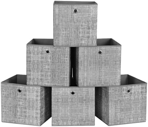 SONGMICS Aufbewahrungsbox, 6er Set, Ordnungsboxen aus Vliesstoff mit Griff, Boxen Aufbewahrung, 30 x 30 x 30 cm, Organizer Box, für Würfelregal, Faltbox, Kleideraufbewahrung, grau