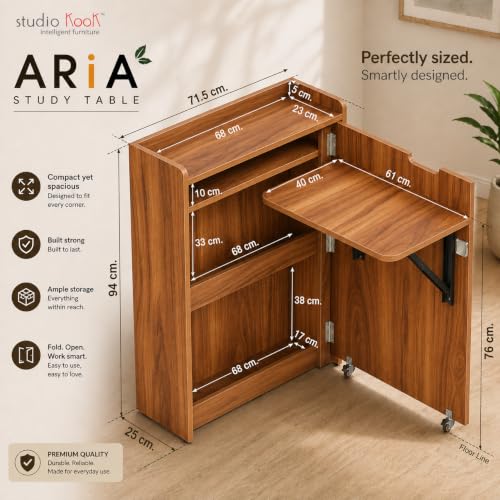 Image of Studio Kook Aria Engineered Wood Folding Study Table (Amber Walnut)