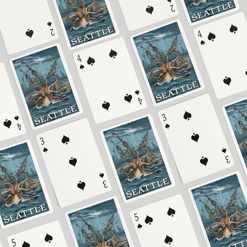 Lantern Press Seattle Washington Kraken Attacking Ship Naipes Poker miniatura 4
