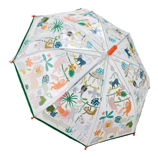 Parapluie transparent Floss & Rock original avec motifs jungle multicolores comme cadeau enfant