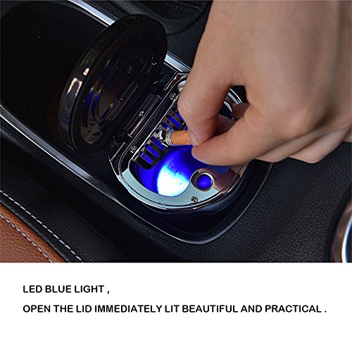 Utsauto Car Ashtray Stainless Steel Car Ashtray Cup Holder With Blue Led Light Indicator Smokeless For Most Car Cup Holder #TOP5