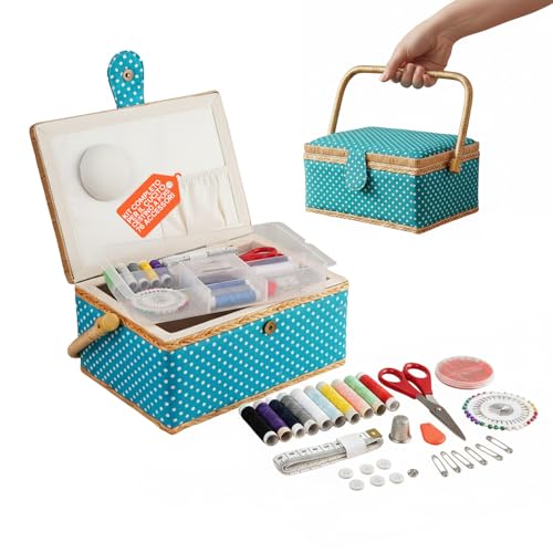 Avilia Set Cucito Completo con Cestino Organizer - Kit 76 Accessori con Vassoio Estraibile e Chiusura Magnetica - Scatola Porta Cucito per Riparazioni, Ricamo e Fai da Te - Ideale per Casa e Viaggio