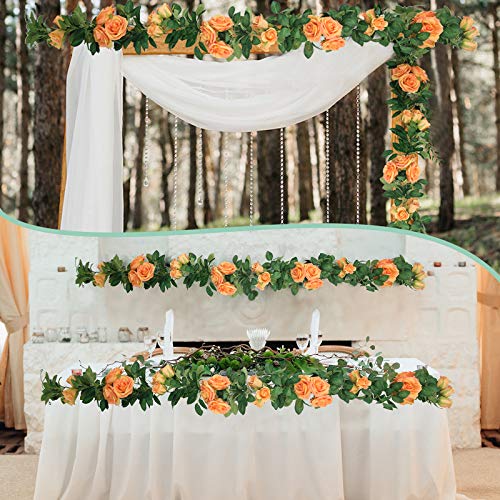 U'artlines 3Pcs Artificial Rose Vine Garland Total 19.5 Ft Silk Flower Hanging Baskets Plants For Indoor Outdoor Home Wedding Arch Garden Wall Decor（Set Of 3, Orange） #TOP5