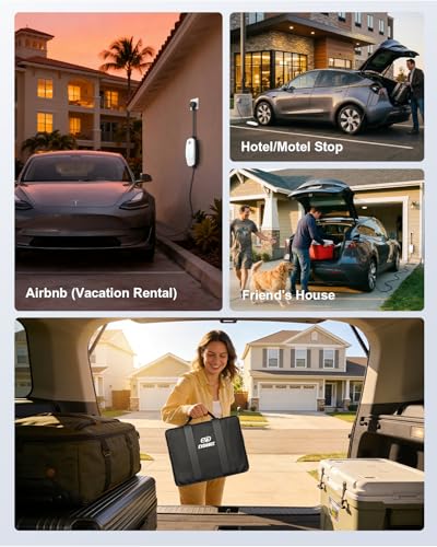 Image of EVDANCE Level 1&2 Tesla Charger, NACS Mobile Connector with 25ft Cable, Home Electric Vehicle Charging Station for Tesla Models 3 /Y /S /X & NACS EVs, 12A 120V /16A 240V, NEMA 5-15 & NEMA 6-20 Plug