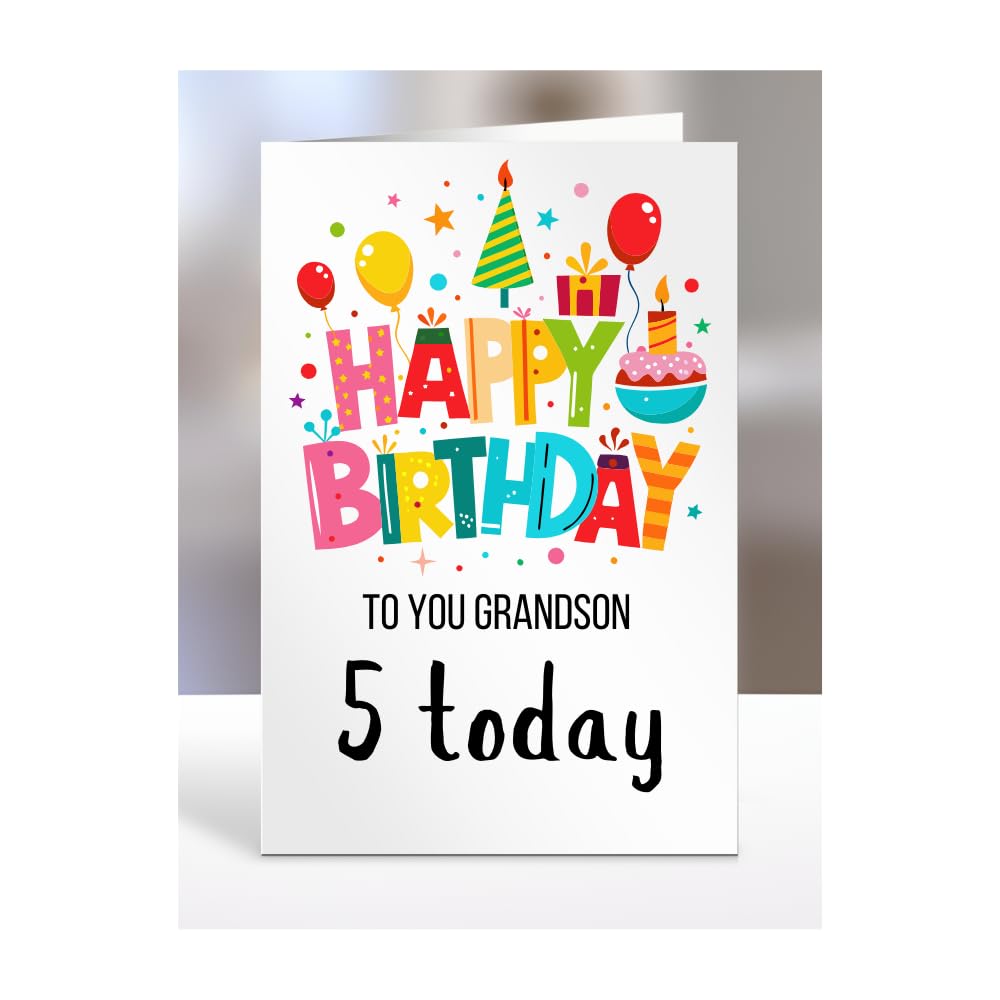 5th birthday card for Grandson, gifts for girl, girls, boy, boys, gift, presents, female, male, him, her, Happy birthday to you, 5 years old today, A5-162e_20