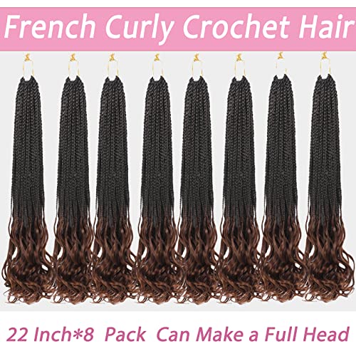 8 Packs French Curl Crochet Braids Hair-22 Inch Boho Goddess Box Braids Crochet Hair Pre Looped French Curly Braiding Hair Crochet Box Braids Hair For Black Women (22(8Packs), 1B/30#) #TOP2