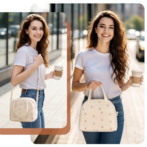 image for Snuvid Lunch Box for Women Adults, Reusable Cute Corduroy Lunch Tote B