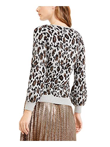 Alfani Womens Animal Print Metallic Crewneck Sweater Gray M #TOP1