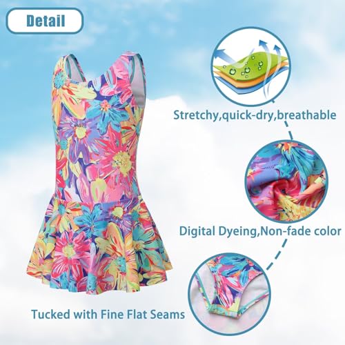 Image of Girls One Piece Swimsuits Leopard Bathing Suit for Kids Hawaiian Swimwear with Skirt Swim Dress 3-16 Years