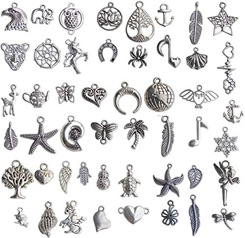 Mixed Charms Silver DIY Charms Pendants Wholesale Bulk Lots Jewelry Making Charms for DIY Crafting, Necklace Bracelet Jewelry Making Accessory (100pcs silver charms 110g) - Thumbnail 4