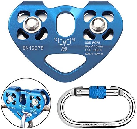 Youngneer Climbing Zip Line Pulley 30KN Double Tandem Speed Dual Trolley with 25kN Carabiner for 1/4 5/16 3/8 1/2 Cable for Zipline Climbing Rescue Pulley