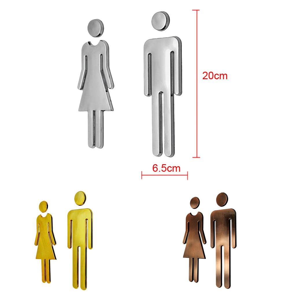 P Prettyia Calcomanías de WC para Hombre Y Mujer, Letreros de Baño, Placa de Señalización para Baño, Baño - Bronce, Individual