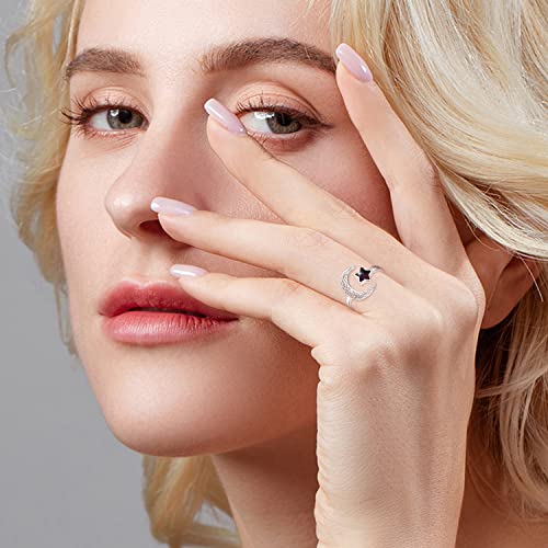 Dreamboat Moon Star Ring Adjustable Open Size 7-9 S925 Sterling Silver Blue Sandstone Star And Crescent Moon Rings Gemstone Moon Jewelry Birthday Gifts For Women Girls Mom Wife #TOP1