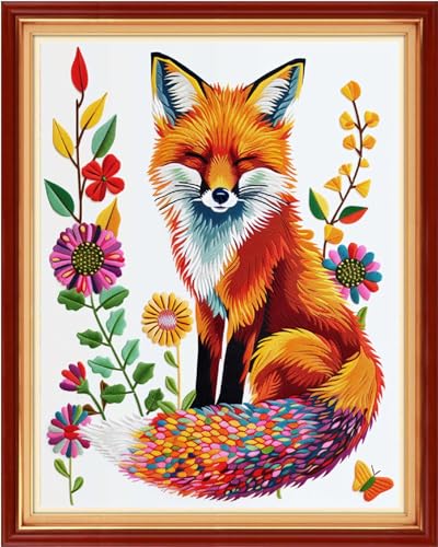 Image of Findvoor Stamped Cross Stitch Kits for Beginners Full Range of Cross Stitching Embroidery Pattern for Adults, 11CT DIY Needlepoint Embroidery Starter Kits-Colorful Fox 16x20 inch