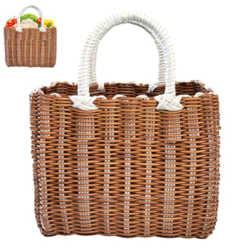 Cesta de la compra trenzada de plástico, bolsa de mimbre grande, cesta trenzada, bolsa de verano, cesta para mujer, impermeable, bolsa de playa, bolsa de rafia, bolsa de la compra, bolsa trenzada (A-L