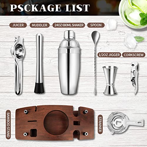 Bartender Kit,Cocktail Shaker Set With Bamboo Stand,Perfect Home Bartending Kit And Martini Drink Mixer Set,Bar Tool For An Awesome Drink Mixing Experience, Idea #TOP2