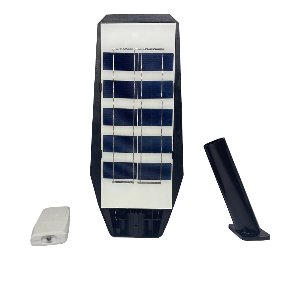 Lampione Solare 200W Con Palo e Telecomando Faro Faretto Esterno Staffa Luce Bianco Freddo 6500K Con Sensore Di Movimento e Crepuscolare, 144 Led, Giardino Strade Balconi 2 Pezzi