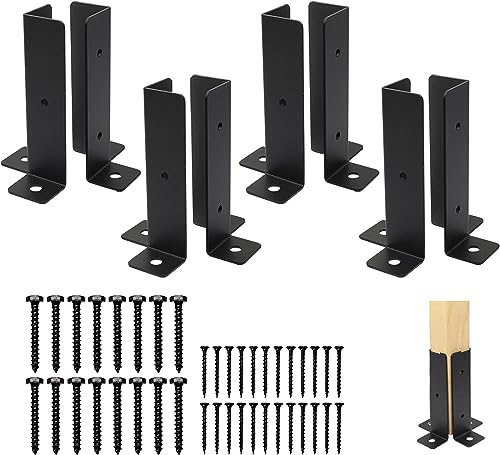 MYMULIKE Heavy Duty Adjustable Deck Post Anchor Brackets - 8 Pcs Rust Resistant Steel Post Bases for 1.5x1.5, 2x2, 2x4, 4x4 Posts | Pergola, Fence, Mailbox & Outdoor Garden Supports