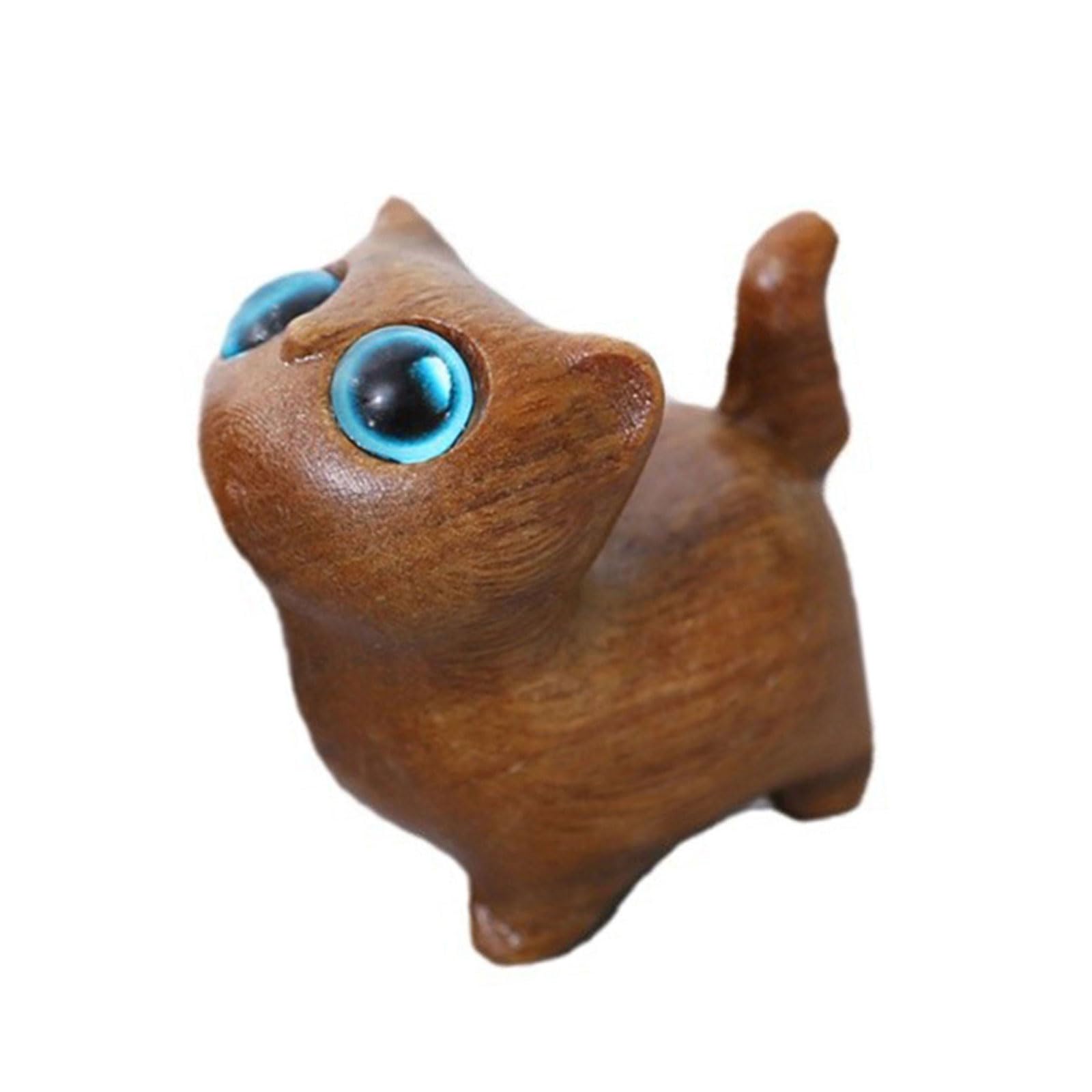 Rxgiasup C Wooden Arved Ats Figurine With Bright Eye Wood Kitten Miniature Sculpture Ollectible Ornament For Home Decors Wood Ats Sculpture
