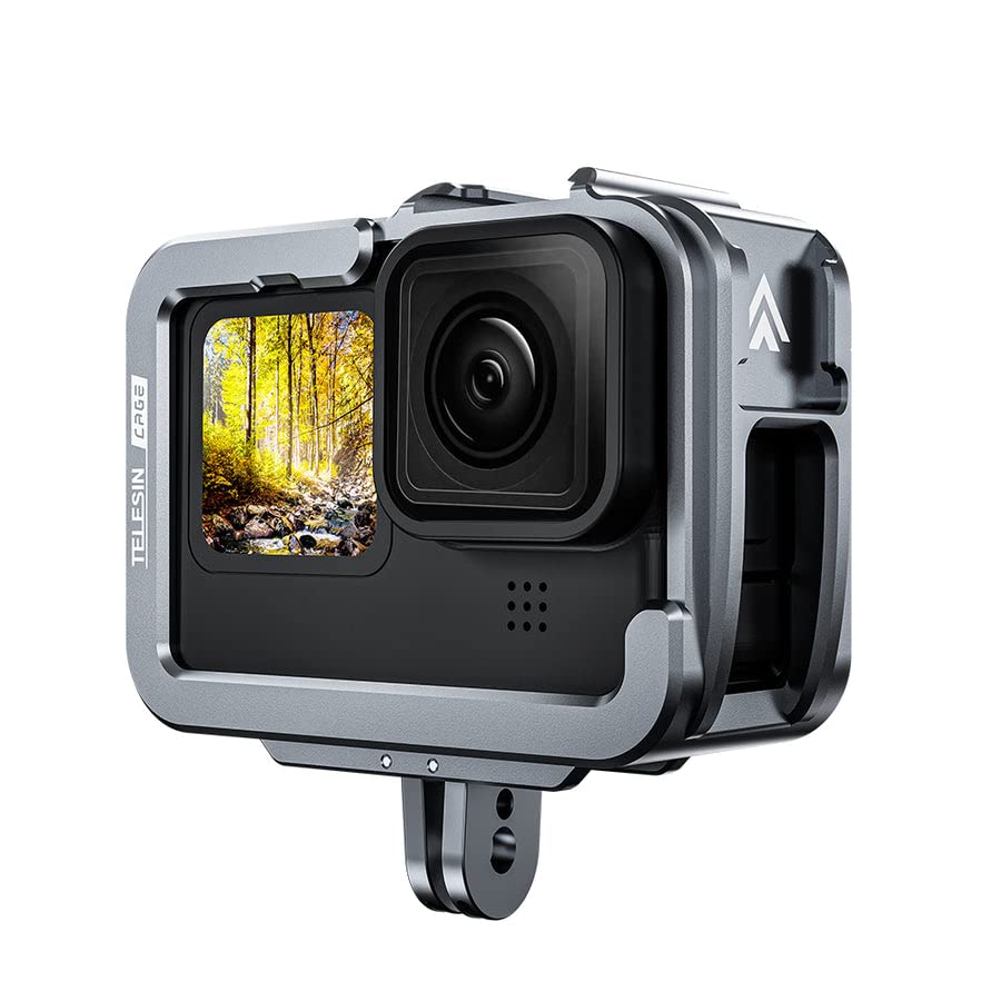 Image of Aluminum Case Metal Cage Protective Frame Housing Compatiable for GoPro Hero 13 12 11 10 9, Fits for Go Pro When ND CPL Lens Filter Max Lens Mount on, with Cold Shoe Connect to Video Light Microphone