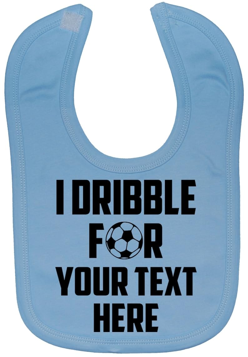 Acce Products Blue I Dribble For Personalised With Football Team Name Baby Infant Feeding Bib Coloured Pic Touch Attach 0 To Approx 3 Years