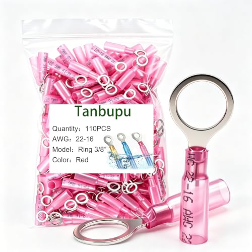 Tanbupu 110Pcs Heat Shrink Ring Terminals-Waterproof Crimp Wire Connectors